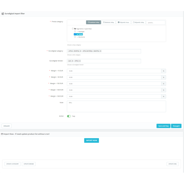 Prestashop EURODIGITAL.LT importo modulis