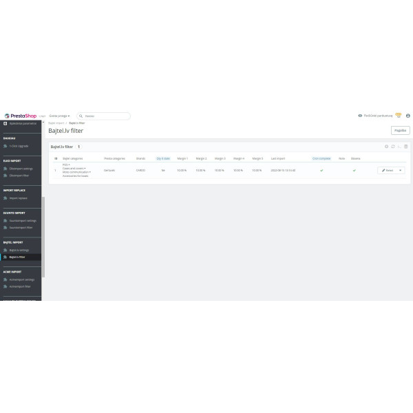 Prestashop BAJTEL.LV importo modulis