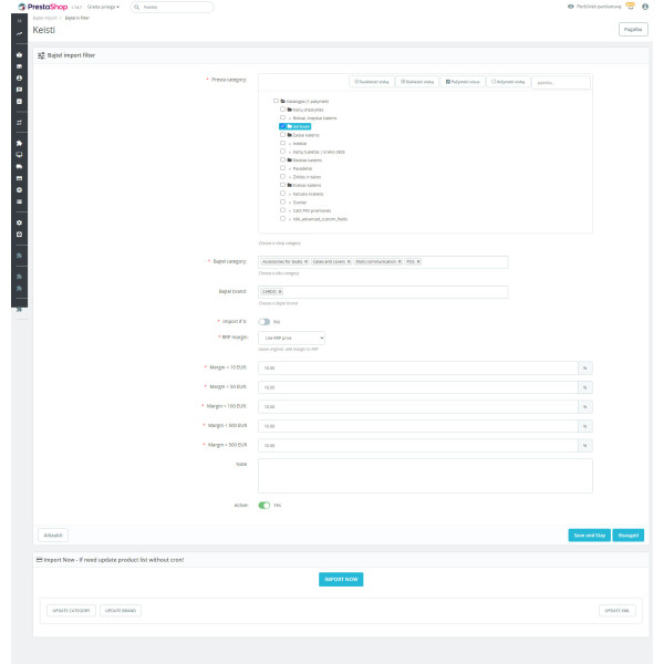 Prestashop BAJTEL.LV importo modulis